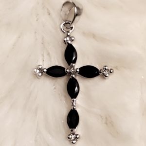 Silver Colored Cross Pendant with Real Diamond Center